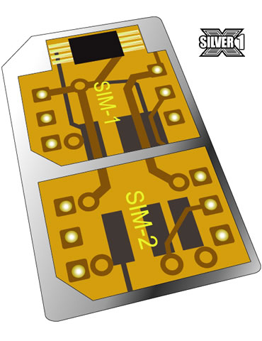 Dual SIM Card Simore Silver type 1, 2 SIM Cards in one Mobile Phone