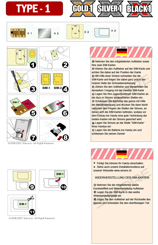 Einrichtungshandbuch Dual SIM Karte Adapter - type 1 