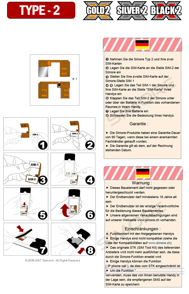 Einrichtungshandbuch Dual SIM Karte Adapter - type 2 
